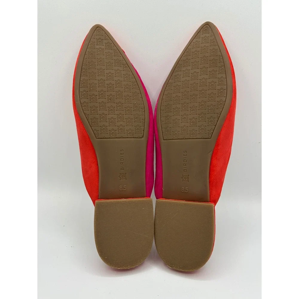 Birdies The Swan Mules Women Sz 8.5 Red Pink Suede Colorblock Pointed Toe Flats